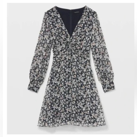 Club Monaco Mulberry Silk Twist Drape Mini Dress in Color Blue Dahlia. Size 8. - Picture 15 of 15